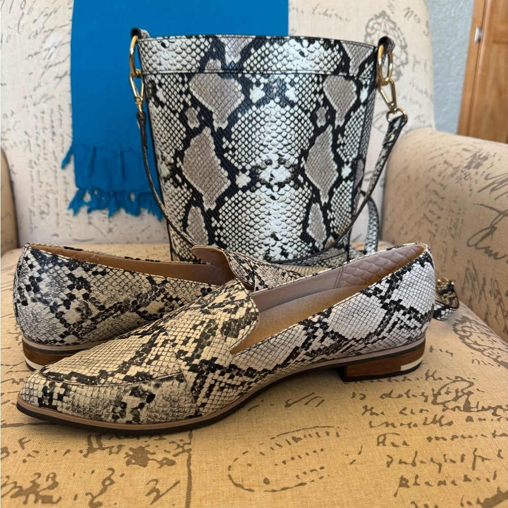 Dr Scholl’s Snakeskin Loafers with matching Purse